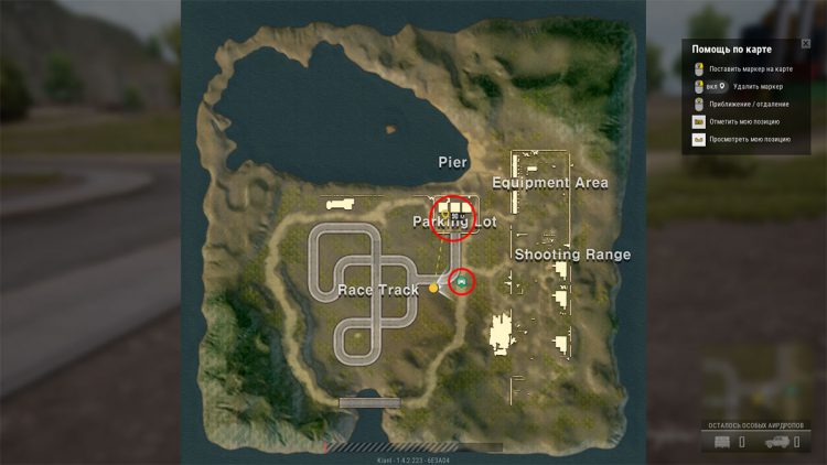 В PUBG Lite на карте есть маркер использованного транспорта и дистанции до точки