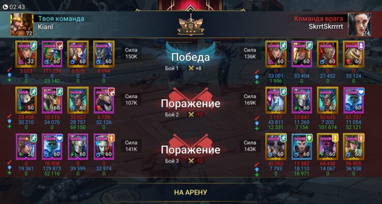 Результаты сражения