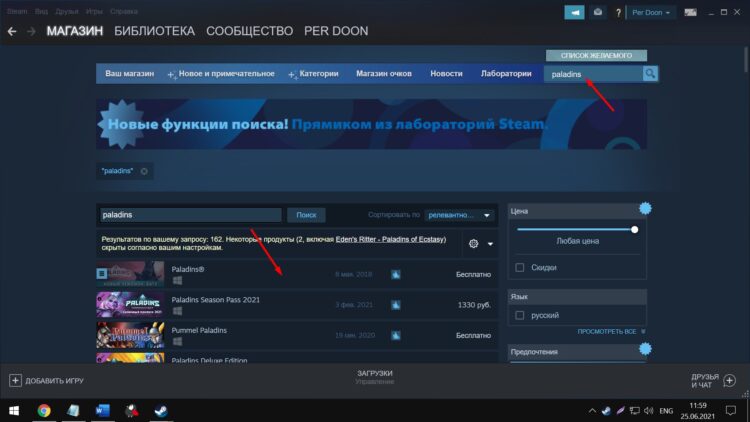 Найдите игру в Steam
