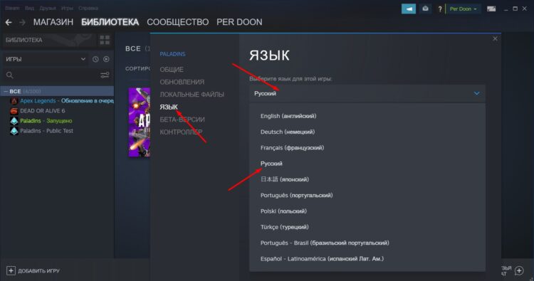 Выбор русского языка