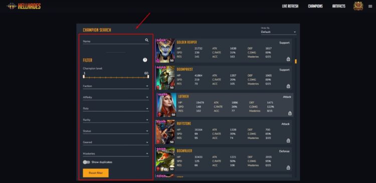 раздел «Champions»