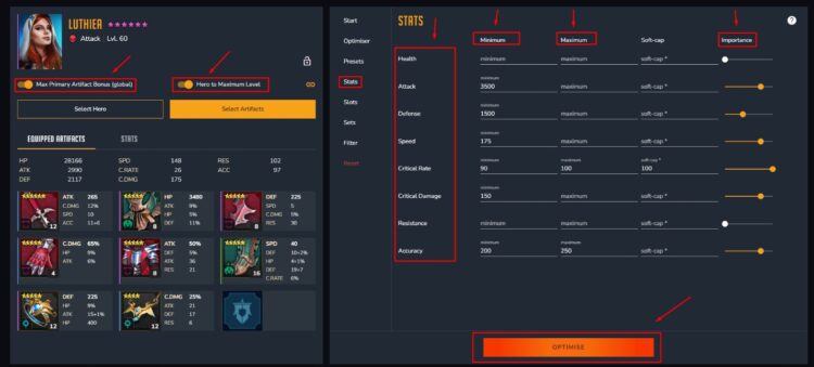 Выставляем нужные параметры, которые хотим видеть на героине, и их приоритет