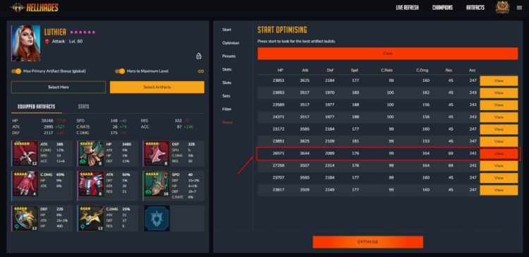 Сгенерированные варианты экипировки