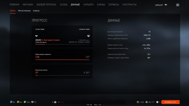 Прокачка уровня аккаунта